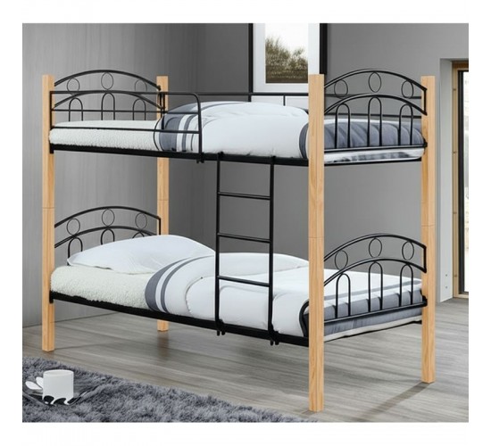 NORTON Κρεβάτι Κουκέτα Μέταλλο Βαφή Μαύρο, Ξύλο Φυσικό  97x201x160cm (Στρώμα 90x190cm) [-Μαύρο-, -Φυσικό-] [-Μέταλλο-, -Ξύλο-] Ε8071,2