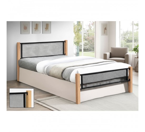 ΝΕΤ Κρεβάτι Διπλό για Στρώμα 150x200cm, Μέταλλο Βαφή Μαύρο, Ξύλο Φυσικό  155x210x81cm(Στρώμα 150x200)cm [-Μαύρο-, -Φυσικό-] [-Μέταλλο-, -Ξύλο-] Ε8041,1