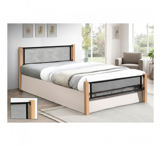 ΝΕΤ Κρεβάτι Διπλό για Στρώμα 150x200cm, Μέταλλο Βαφή Μαύρο, Ξύλο Φυσικό  155x210x81cm(Στρώμα 150x200)cm [-Μαύρο-, -Φυσικό-] [-Μέταλλο-, -Ξύλο-] Ε8041,1