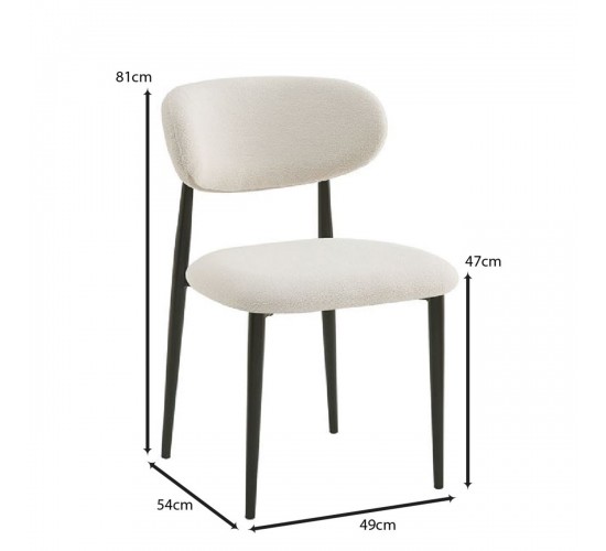 POINT Καρέκλα Τραπεζαρίας Μέταλλο Βαφή Μαύρο, Teddy Ύφασμα Άσπρο  49x54x81cm [-Άσπρο-, -Μαύρο-] [-Μέταλλο-, -Ύφασμα-] ΕΜ7917,1