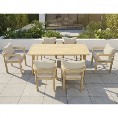FLORIDA Dining Set Τραπεζαρία Κήπου Βεράντας (7τ), Acacia, Μαξιλάρια Μπεζ  Table:180x90x75-Chair:59x59x68 [-Εκρού-, -Φυσικό-] [-Ξύλο-, -Ύφασμα-] Ε2365,1