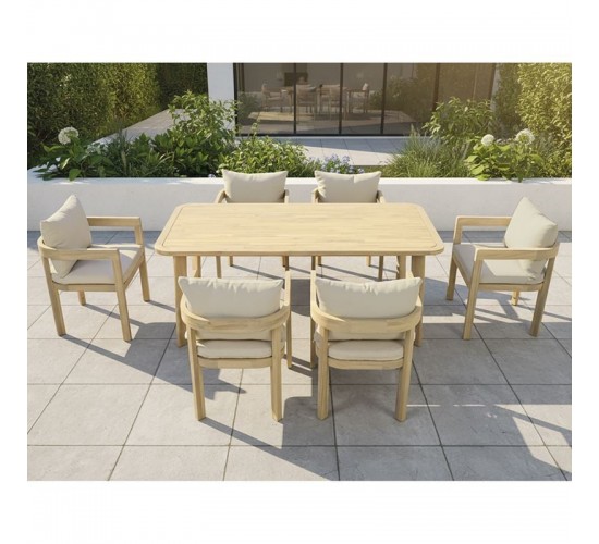 FLORIDA Dining Set Τραπεζαρία Κήπου Βεράντας (7τ), Acacia, Μαξιλάρια Μπεζ  Table:180x90x75-Chair:59x59x68 [-Εκρού-, -Φυσικό-] [-Ξύλο-, -Ύφασμα-] Ε2365,1