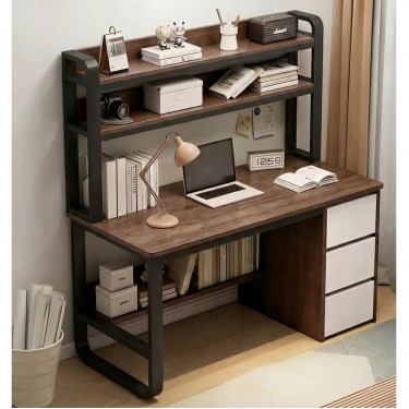 ΓΡΑΦΕΙΟ Η/Υ 3 Συρτάρια 3 Ράφια Μέταλλο Βαφή Μαύρο, MDF Απόχρωση Καρυδί  120x50x74/147cm [-Καρυδί-, -Μαύρο-] [-MDF - Κόντρα Πλακέ - Καπλαμάς - Νοβοπάν-, -Μέταλλο-] ΕΟ406,3