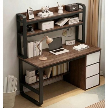 ΓΡΑΦΕΙΟ Η/Υ 3 Συρτάρια 3 Ράφια Μέταλλο Βαφή Μαύρο, MDF Απόχρωση Καρυδί  120x50x74/147cm [-Καρυδί-, -Μαύρο-] [-MDF - Κόντρα Πλακέ - Καπλαμάς - Νοβοπάν-, -Μέταλλο-] ΕΟ406,3