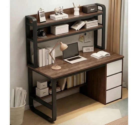 ΓΡΑΦΕΙΟ Η/Υ 3 Συρτάρια 3 Ράφια Μέταλλο Βαφή Μαύρο, MDF Απόχρωση Καρυδί  120x50x74/147cm [-Καρυδί-, -Μαύρο-] [-MDF - Κόντρα Πλακέ - Καπλαμάς - Νοβοπάν-, -Μέταλλο-] ΕΟ406,3