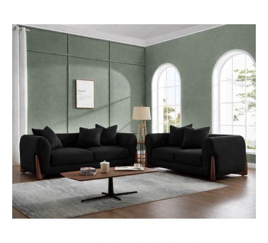 KANSAS Set Σαλόνι - Καθιστικό, 2Θέσιος-3Θέσιος, Teddy Ύφασμα Μαύρο  174x99 / 211x99 x H90cm [-Μαύρο-] [-Ύφασμα-] Ε9447,S2