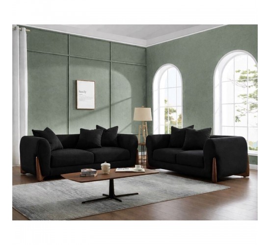 KANSAS Set Σαλόνι - Καθιστικό, 2Θέσιος-3Θέσιος, Teddy Ύφασμα Μαύρο  174x99 / 211x99 x H90cm [-Μαύρο-] [-Ύφασμα-] Ε9447,S2