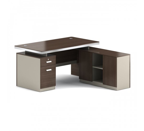 CONCEPT Γραφείο Αναστρέψιμη Γωνία, Απόχρωση Καρυδί - Μπεζ  160x80/160x40 (H.75/62)cm [-Καρυδί-, -Μπεζ-Tortora-Sand-Cappuccino-] [-Melamine-] ΕΟ804,1