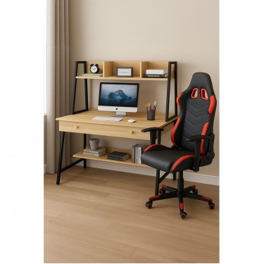 STUDENT-1 Set Γραφείο Η/Υ Sonoma - Μαύρο   Πολυθρόνα Gaming Μαύρο - Κόκκινο  Desk:120x48x73 Chair:67x69x124 [-Μαύρο-, -Φυσικό-] [-Melamine-, -Μέταλλο-] ΕΟ710,1