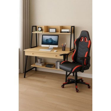 STUDENT-1 Set Γραφείο Η/Υ Sonoma - Μαύρο   Πολυθρόνα Gaming Μαύρο - Κόκκινο  Desk:120x48x73 Chair:67x69x124 [-Μαύρο-, -Φυσικό-] [-Melamine-, -Μέταλλο-] ΕΟ710,1