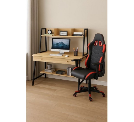 STUDENT-1 Set Γραφείο Η/Υ Sonoma - Μαύρο   Πολυθρόνα Gaming Μαύρο - Κόκκινο  Desk:120x48x73 Chair:67x69x124 [-Μαύρο-, -Φυσικό-] [-Melamine-, -Μέταλλο-] ΕΟ710,1