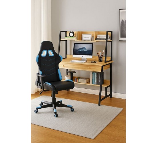 STUDENT-1 Set Γραφείο Η/Υ Sonoma - Μαύρο   Πολυθρόνα Gaming Μαύρο - Μπλε  Desk:120x48x73 Chair:67x69x124 [-Μαύρο-, -Φυσικό-] [-Melamine-, -Μέταλλο-] ΕΟ710,2