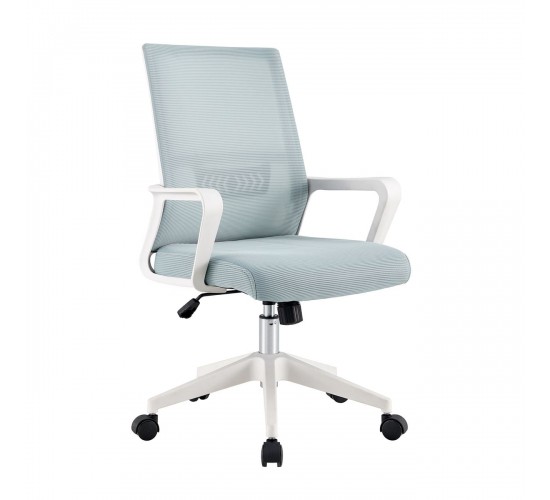 BF2965 Πολυθρόνα Γραφείου Ύφασμα Γκρι-Μπλε Mesh, Βάση PP Άσπρο  63x49x93/103cm [-Άσπρο-, -Μπλε-] [-Ύφασμα Mesh-] ΕΟ585,2