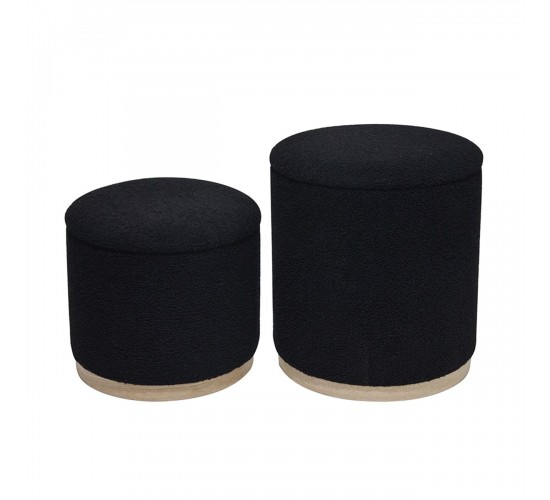 MATIC Set-2 Σκαμπό-Τραπεζάκι με Αποθηκευτικό Χώρο, Teddy Ύφασμα Μαύρο  Φ38cm H.45cm   Φ34cm H.32cm [-Μαύρο-] [-Ύφασμα-] Ε70401,1