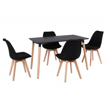 MARTIN Set Τραπεζαρία: Τραπέζι   4 Καρέκλες, MDF Μαύρο - Οξιά Φυσικό, Ύφασμα Μαύρο  Table:120x80x73 Chair:49x57x82 [-Μαύρο-, -Φυσικό-] [-Ξύλο-, -Ύφασμα-] Ε7088,2S