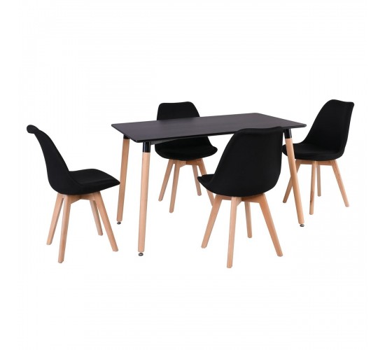MARTIN Set Τραπεζαρία: Τραπέζι   4 Καρέκλες, MDF Μαύρο - Οξιά Φυσικό, Ύφασμα Μαύρο  Table:120x80x73 Chair:49x57x82 [-Μαύρο-, -Φυσικό-] [-Ξύλο-, -Ύφασμα-] Ε7088,2S