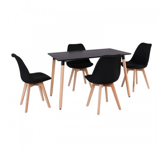 MARTIN Set Τραπεζαρία: Τραπέζι   4 Καρέκλες, MDF Μαύρο - Οξιά Φυσικό, Ύφασμα Μαύρο  Table:120x80x73 Chair:49x57x82 [-Μαύρο-, -Φυσικό-] [-Ξύλο-, -Ύφασμα-] Ε7088,2S