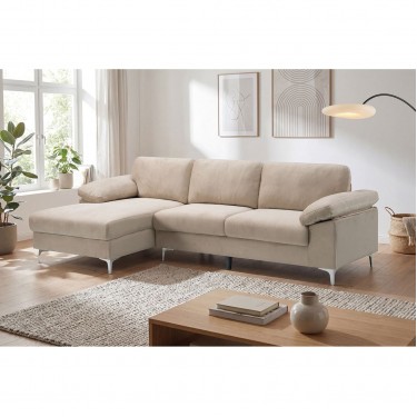 ALEX Καναπές Σαλονιού Καθιστικού Δεξιά Γωνία, Ύφασμα Μπεζ Velure  264x132x75cm H.80cm [-Μπεζ-Tortora-Sand-Cappuccino-] [-Ύφασμα-] Ε966,5