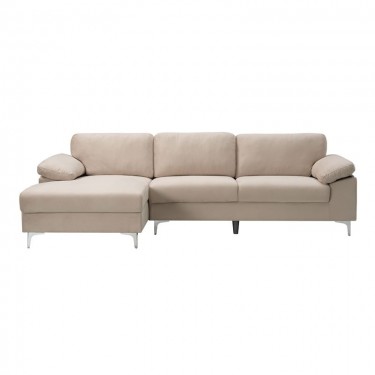 ALEX Καναπές Σαλονιού Καθιστικού Δεξιά Γωνία, Ύφασμα Μπεζ Velure  264x132x75cm H.80cm [-Μπεζ-Tortora-Sand-Cappuccino-] [-Ύφασμα-] Ε966,5
