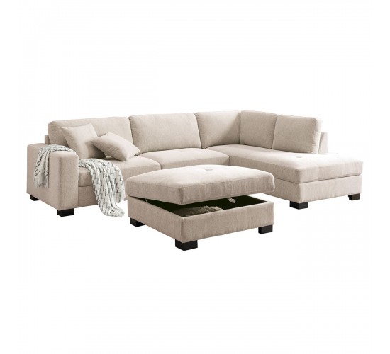 DORNO Καναπές Σαλονιού Αριστερή Γωνία με Αποθηκευτικό Σκαμπό, Ύφασμα Μπεζ  308x207/98xH91cm, 98x98x50cm [-Μπεζ-Tortora-Sand-Cappuccino-] [-Ύφασμα-] Ε9414,3