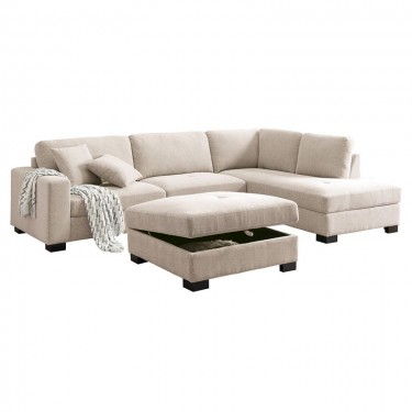 DORNO Καναπές Σαλονιού Αριστερή Γωνία με Αποθηκευτικό Σκαμπό, Ύφασμα Μπεζ  308x207/98xH91cm, 98x98x50cm [-Μπεζ-Tortora-Sand-Cappuccino-] [-Ύφασμα-] Ε9414,3
