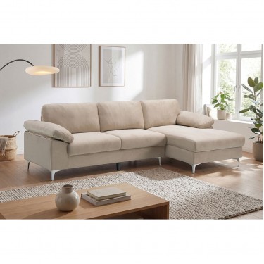 ALEX Καναπές Σαλονιού Καθιστικού Αριστερή Γωνία, Ύφασμα Μπεζ Velure  264x132x75cm H.80cm [-Μπεζ-Tortora-Sand-Cappuccino-] [-Ύφασμα-] Ε966,50