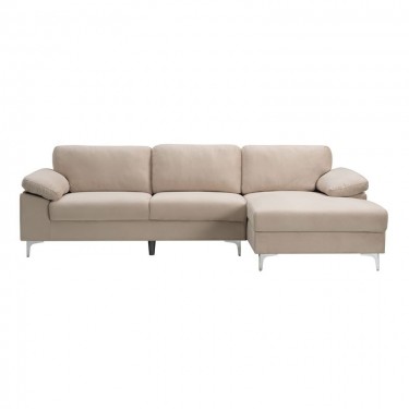 ALEX Καναπές Σαλονιού Καθιστικού Αριστερή Γωνία, Ύφασμα Μπεζ Velure  264x132x75cm H.80cm [-Μπεζ-Tortora-Sand-Cappuccino-] [-Ύφασμα-] Ε966,50
