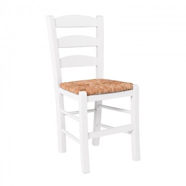 ΣΚΥΡΟΣ Καρέκλα Οξιά Βαφή Εμποτισμού Λάκα Άσπρο, Κάθισμα Ψάθα  41x43x89cm [-Άσπρο-, -Φυσικό-] [-Ξύλο-, -Ψάθα-] Ρ930,Ε8