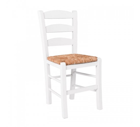 ΣΚΥΡΟΣ Καρέκλα Οξιά Βαφή Εμποτισμού Λάκα Άσπρο, Κάθισμα Ψάθα  41x43x89cm [-Άσπρο-, -Φυσικό-] [-Ξύλο-, -Ψάθα-] Ρ930,Ε8