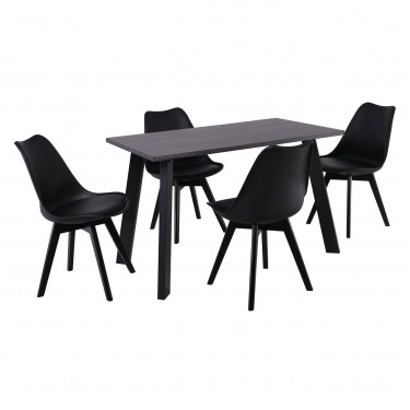 MARTIN Set Τραπεζαρία: Τραπέζι   4 Καρέκλες, MDF Grey Walnut, Μέταλλο-Ξύλο-PP και PU Μαύρο  Table:120x70x75 Chair:49x57x82 [-Γκρι-, -Μαύρο-] [-MDF - Κόντρα Πλακέ - Καπλαμάς - Νοβοπάν-, -PP - PC - ABS-] ΕΜ820,2S