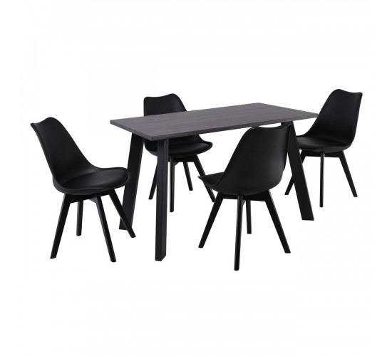 MARTIN Set Τραπεζαρία: Τραπέζι   4 Καρέκλες, MDF Grey Walnut, Μέταλλο-Ξύλο-PP και PU Μαύρο  Table:120x70x75 Chair:49x57x82 [-Γκρι-, -Μαύρο-] [-MDF - Κόντρα Πλακέ - Καπλαμάς - Νοβοπάν-, -PP - PC - ABS-] ΕΜ820,2S