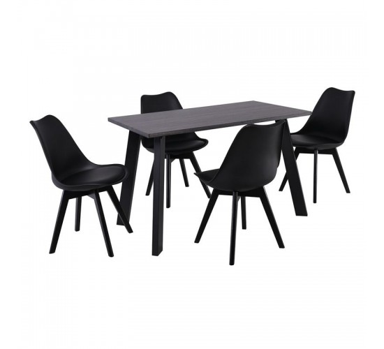 MARTIN Set Τραπεζαρία: Τραπέζι   4 Καρέκλες, MDF Grey Walnut, Μέταλλο-Ξύλο-PP και PU Μαύρο  Table:120x70x75 Chair:49x57x82 [-Γκρι-, -Μαύρο-] [-MDF - Κόντρα Πλακέ - Καπλαμάς - Νοβοπάν-, -PP - PC - ABS-] ΕΜ820,2S