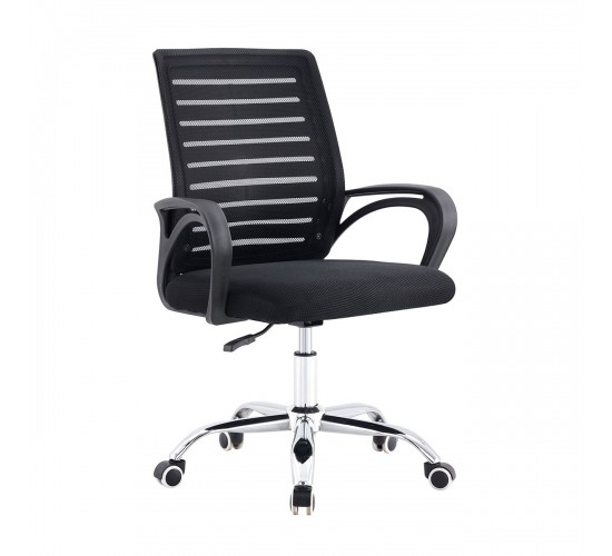 BF2140 Πολυθρόνα Γραφείου Μέταλλο Χρώμιο, Mesh Μαύρο  63x47x89/99cm [-Μαύρο-] [-Ύφασμα Mesh-] ΕΟ257,1