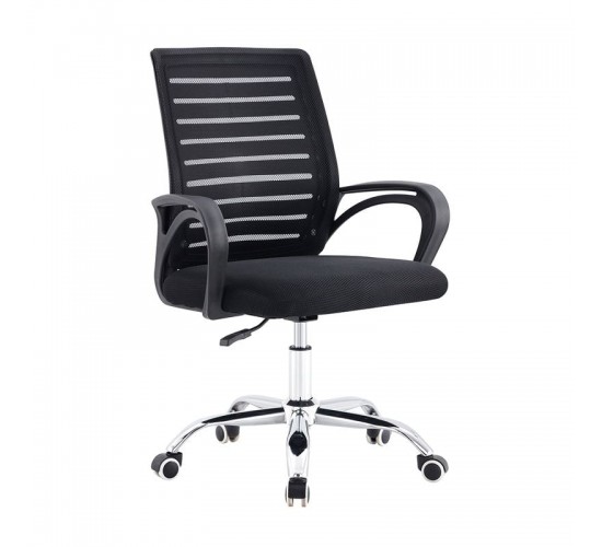 BF2140 Πολυθρόνα Γραφείου Μέταλλο Χρώμιο, Mesh Μαύρο  63x47x89/99cm [-Μαύρο-] [-Ύφασμα Mesh-] ΕΟ257,1