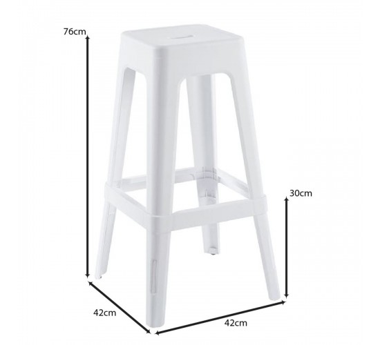 RELIX PP Σκαμπό BAR Στοιβαζόμενο, PP Απόχρωση Άσπρο  42x42x76cm [-Άσπρο-] [-PP - PC - ABS-] Ε51900