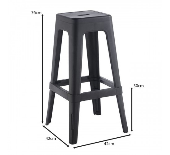 RELIX PP Σκαμπό BAR Στοιβαζόμενο, PP Απόχρωση Μαύρο  42x42x76cm [-Μαύρο-] [-PP - PC - ABS-] Ε51900,1