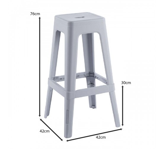 RELIX PP Σκαμπό BAR Στοιβαζόμενο, PP Απόχρωση Γκρι  42x42x76cm [-Γκρι-] [-PP - PC - ABS-] Ε51900,4