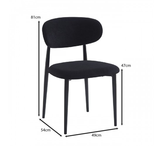 POINT Καρέκλα Τραπεζαρίας Μέταλλο Βαφή Μαύρο, Teddy Ύφασμα Μαύρο  49x54x81cm [-Μαύρο-] [-Μέταλλο-, -Ύφασμα-] ΕΜ7917,2