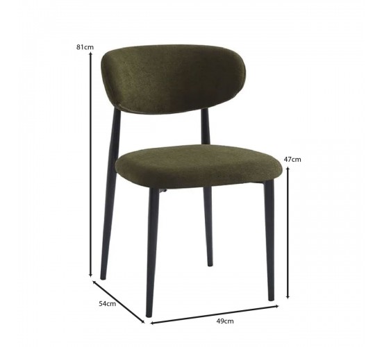 POINT Καρέκλα Τραπεζαρίας Μέταλλο Βαφή Μαύρο, Teddy Ύφασμα Olive Green  49x54x81cm [-Μαύρο-, -Πράσινο-] [-Μέταλλο-, -Ύφασμα-] ΕΜ7917,3