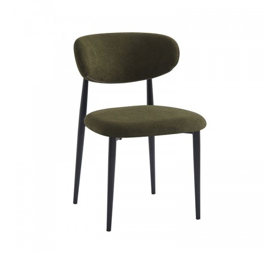 POINT Καρέκλα Τραπεζαρίας Μέταλλο Βαφή Μαύρο, Teddy Ύφασμα Olive Green  49x54x81cm [-Μαύρο-, -Πράσινο-] [-Μέταλλο-, -Ύφασμα-] ΕΜ7917,3