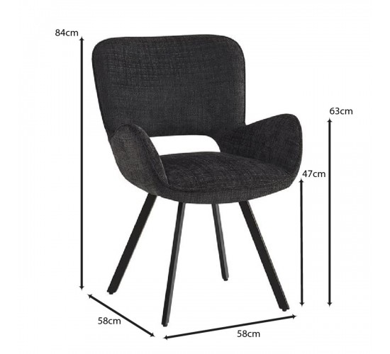 VETA Πολυθρόνα Περιστρεφόμενη, Μέταλλο Βαφή Μαύρο, Ύφασμα Μαύρο  58x58x84cm [-Μαύρο-] [-Μέταλλο-, -Ύφασμα-] ΕΜ7918,2