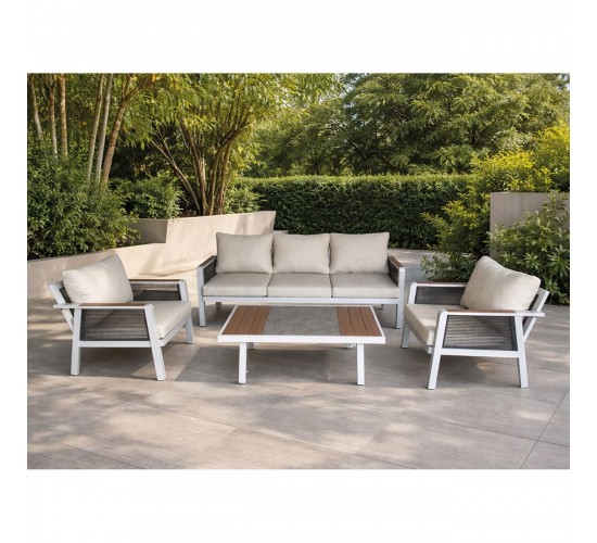 TORO Set Σαλόνι Κήπου 4τεμ, Alu Άσπρο, Rope Wicker Ανθρακί , Polywood Φυσικό, Μαξ.Εκρού  203x84x75-75x84x75-120x65x40cm [-Ανθρακί-, -Άσπρο-] [-Wicker-, -Αλουμίνιο-] Ε6878
