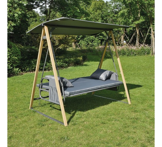 SURF Κούνια 3θέσια - Κρεβάτι, Μέταλλo Βαφή Φυσικό & Ανθρακί, Ύφασμα Γκρι  202x122x172cm [-Γκρι-, -Φυσικό-] [-Μέταλλο-, -Ύφασμα-] Ε2652,1