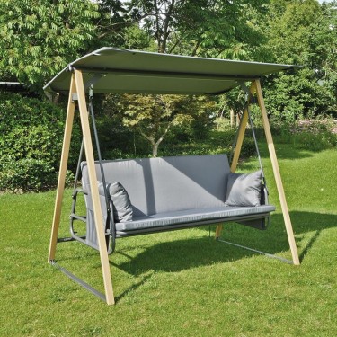 SURF Κούνια 3θέσια - Κρεβάτι, Μέταλλo Βαφή Φυσικό & Ανθρακί, Ύφασμα Γκρι  202x122x172cm [-Γκρι-, -Φυσικό-] [-Μέταλλο-, -Ύφασμα-] Ε2652,1