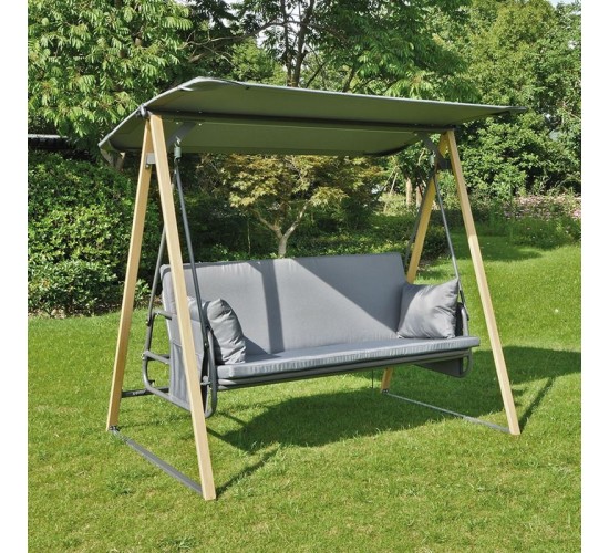 SURF Κούνια 3θέσια - Κρεβάτι, Μέταλλo Βαφή Φυσικό & Ανθρακί, Ύφασμα Γκρι  202x122x172cm [-Γκρι-, -Φυσικό-] [-Μέταλλο-, -Ύφασμα-] Ε2652,1