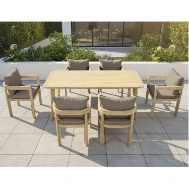 FLORIDA Dining Set Τραπεζαρία Κήπου Βεράντας (7τ), Acacia, Μαξιλάρια Cappuccino  Table:180x90x75-Chair:59x59x68 [-Μπεζ-Tortora-Sand-Cappuccino-, -Φυσικό-] [-Ξύλο-, -Ύφασμα-] Ε2365,2
