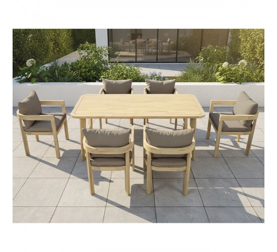 FLORIDA Dining Set Τραπεζαρία Κήπου Βεράντας (7τ), Acacia, Μαξιλάρια Cappuccino  Table:180x90x75-Chair:59x59x68 [-Μπεζ-Tortora-Sand-Cappuccino-, -Φυσικό-] [-Ξύλο-, -Ύφασμα-] Ε2365,2