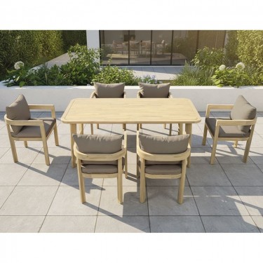 FLORIDA Dining Set Τραπεζαρία Κήπου Βεράντας (7τ), Acacia, Μαξιλάρια Cappuccino  Table:180x90x75-Chair:59x59x68 [-Μπεζ-Tortora-Sand-Cappuccino-, -Φυσικό-] [-Ξύλο-, -Ύφασμα-] Ε2365,2