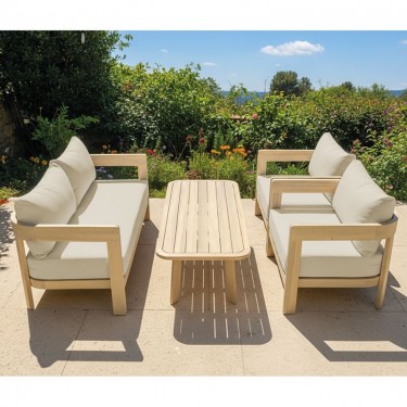 FLORIDA Living Set Σαλόνι Καθιστικό Κήπου-Βεράντας (4τ), Acacia, Μαξιλάρια Μπεζ  146x70x76-76x70x76-130x60x41cm [-Εκρού-, -Φυσικό-] [-Ξύλο-, -Ύφασμα-] Ε2366,1