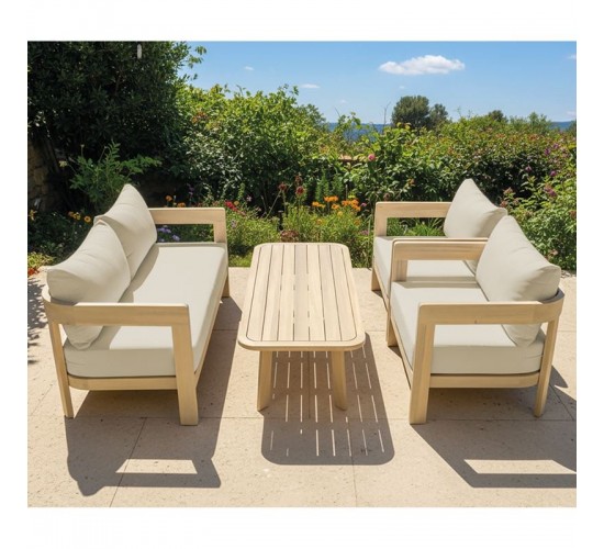FLORIDA Living Set Σαλόνι Καθιστικό Κήπου-Βεράντας (4τ), Acacia, Μαξιλάρια Μπεζ  146x70x62-76x70x62-130x50x30cm [-Εκρού-, -Φυσικό-] [-Ξύλο-, -Ύφασμα-] Ε2366,1